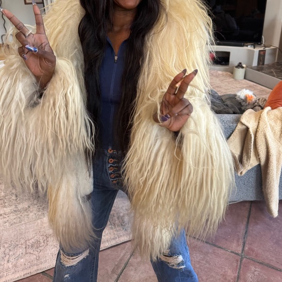 Vintage Long Mongolian Lamb Trim Penny Lane Coat North Beach Leather Style Sz M - Picture 4 of 4